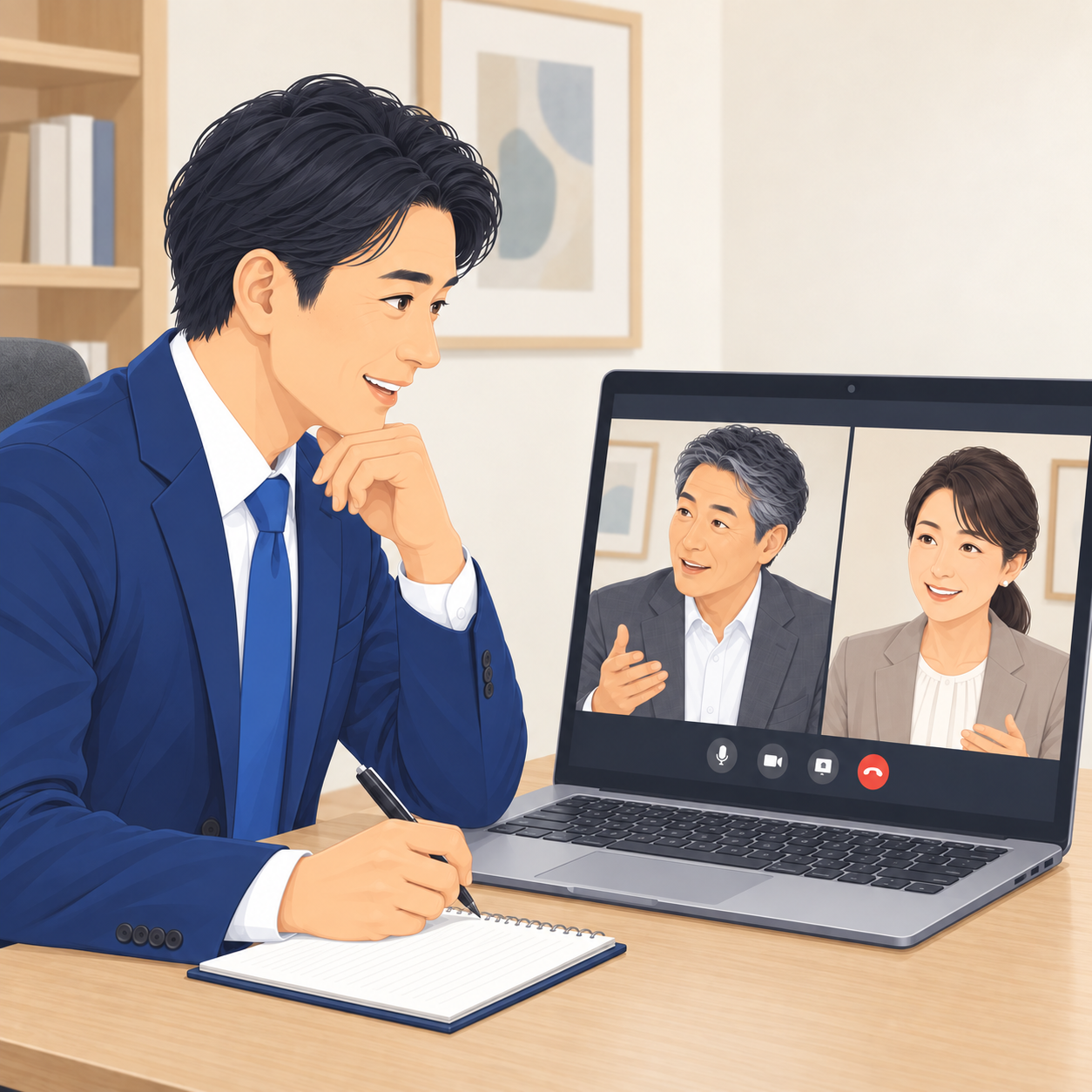 経営者と男性コネクターが、出会いたい業種を事前に確認するイラスト