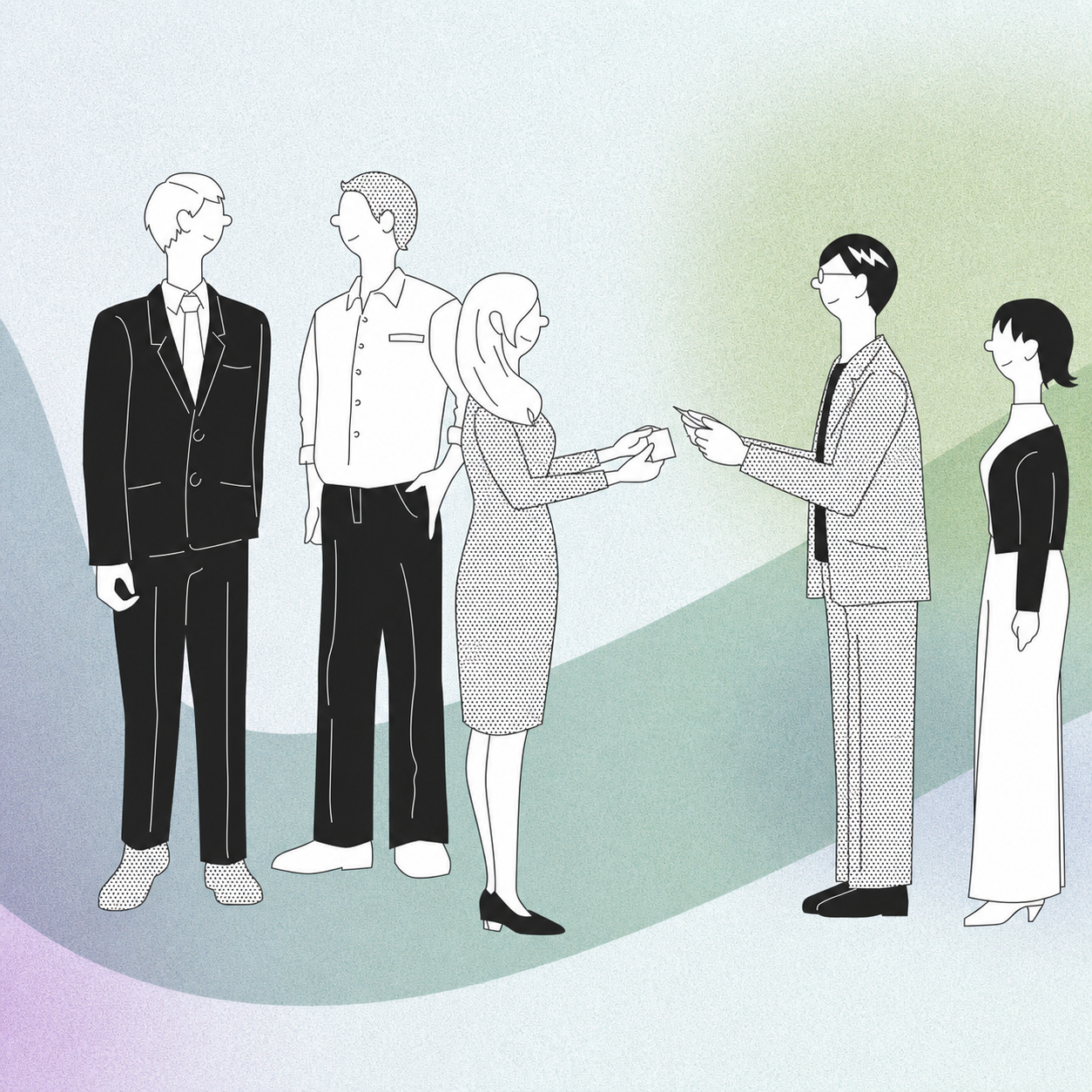 ビジネス交流会で参加者同士が名刺交換するイメージ