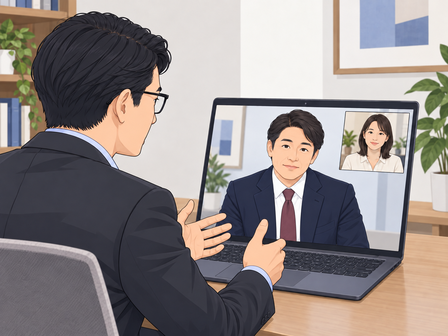 画面の男性がコネクター。スタッフも交えてご希望を確認。