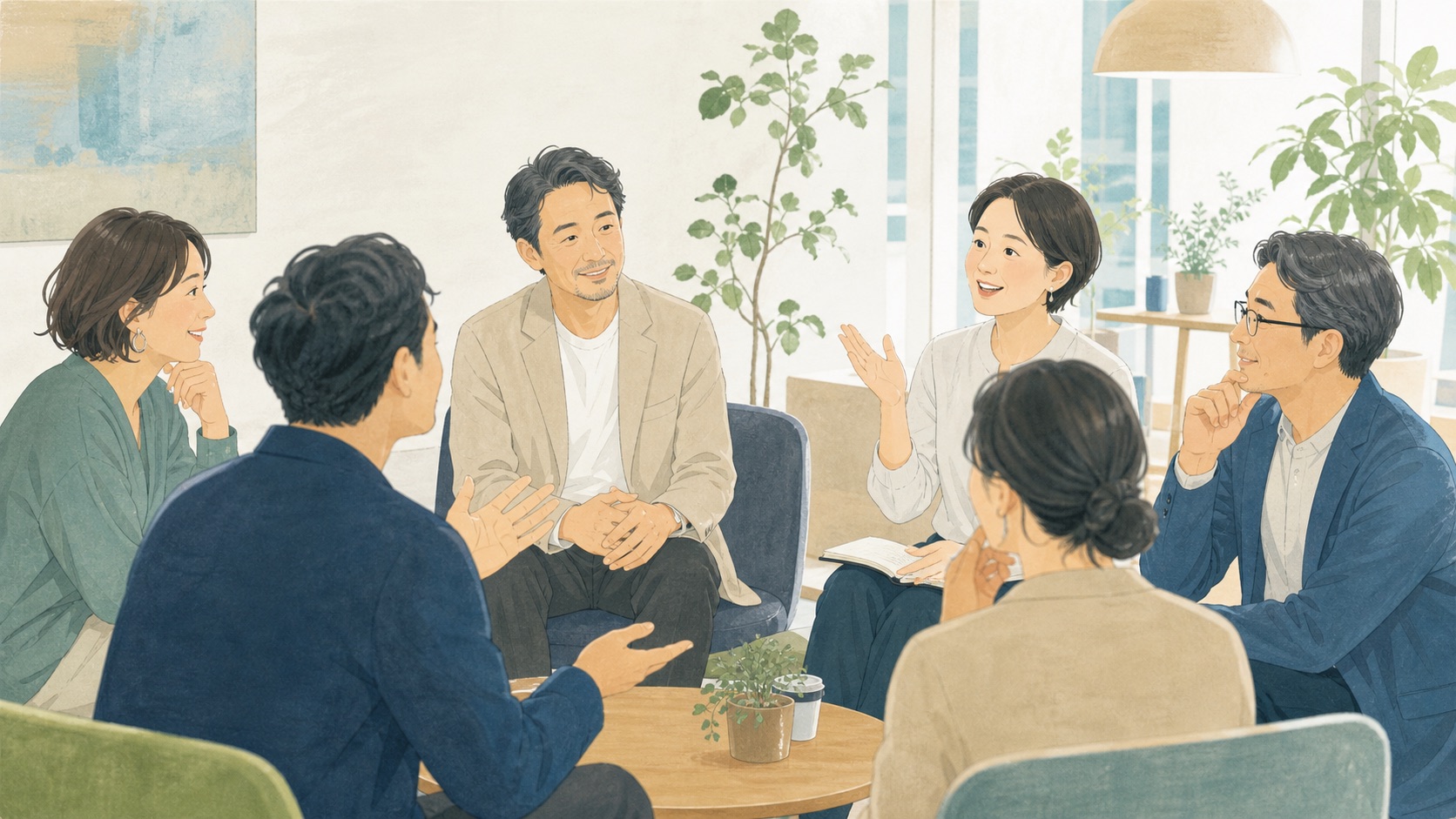 初対面でも困らない！交流会で自然に会話を始める方法を実践する交流会参加者のイメージ