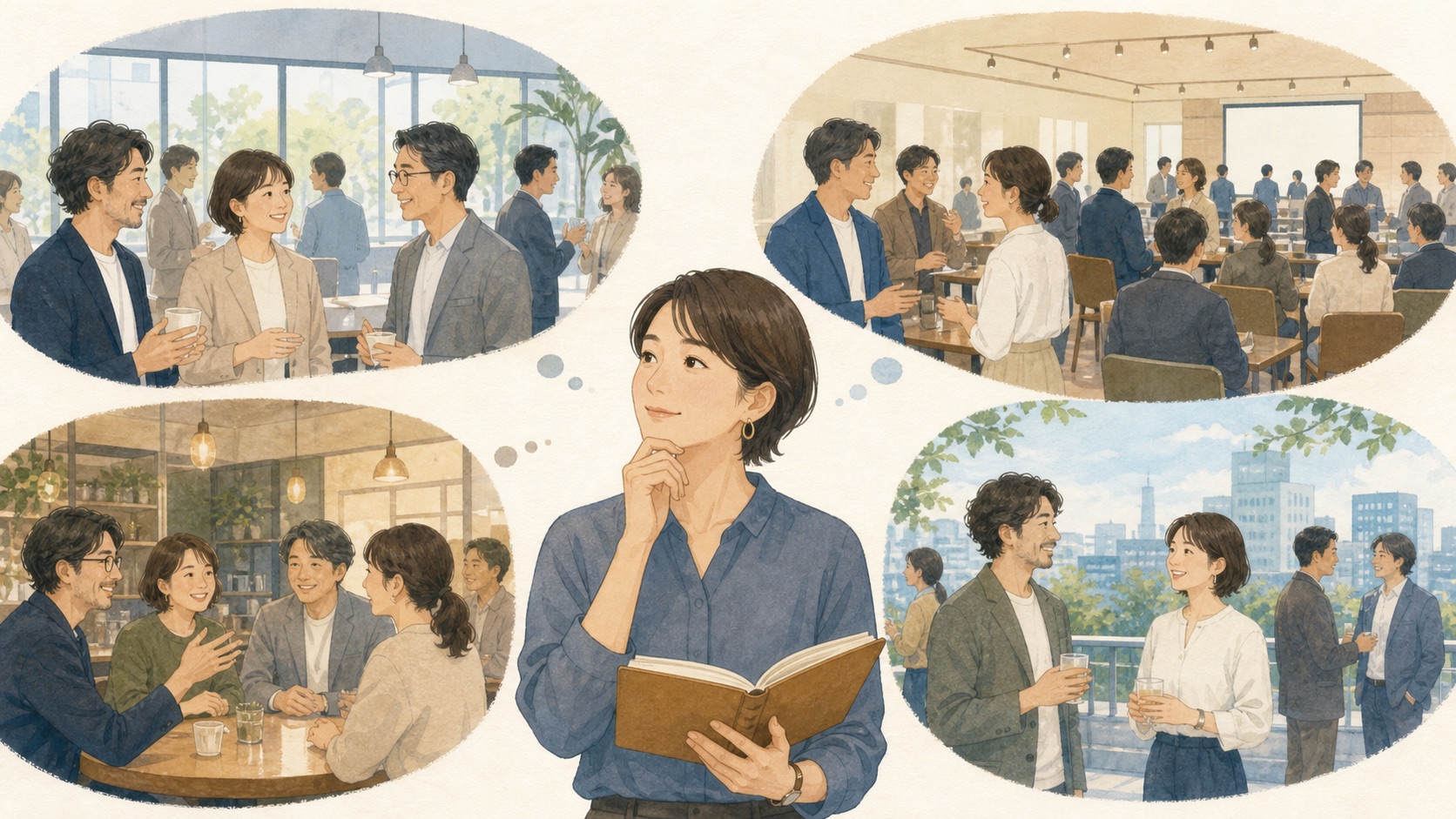 ビジネス交流会はどう選ぶ？失敗しないための7つのチェックポイントについて考える交流会参加者のイメージ