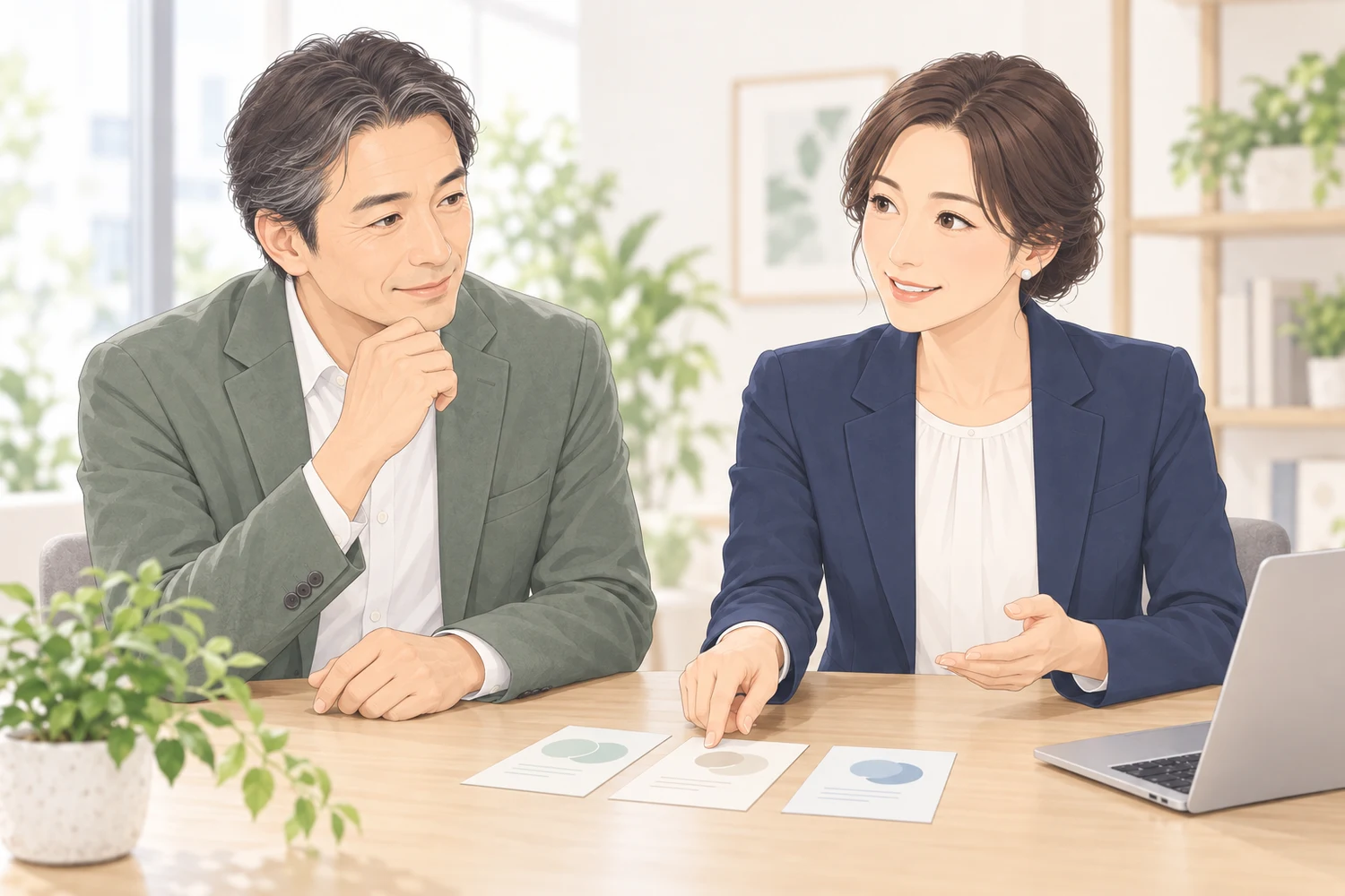 主催者と事務局が、交流会の企画について一緒に話し合うイメージ